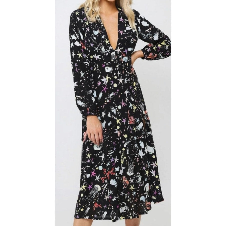 Rixo Under the Sea Camellia Silk Dress US Medium