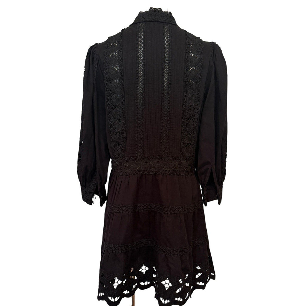 Alice + Olivia Black Clark Mandarin Collar Tiered Lace Mini Dress 4