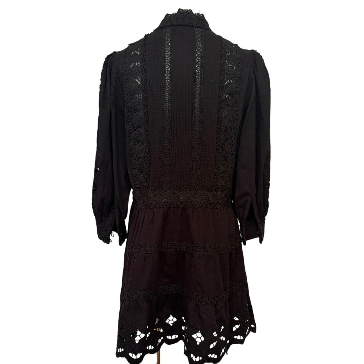 Alice + Olivia Black Clark Mandarin Collar Tiered Lace Mini Dress 4