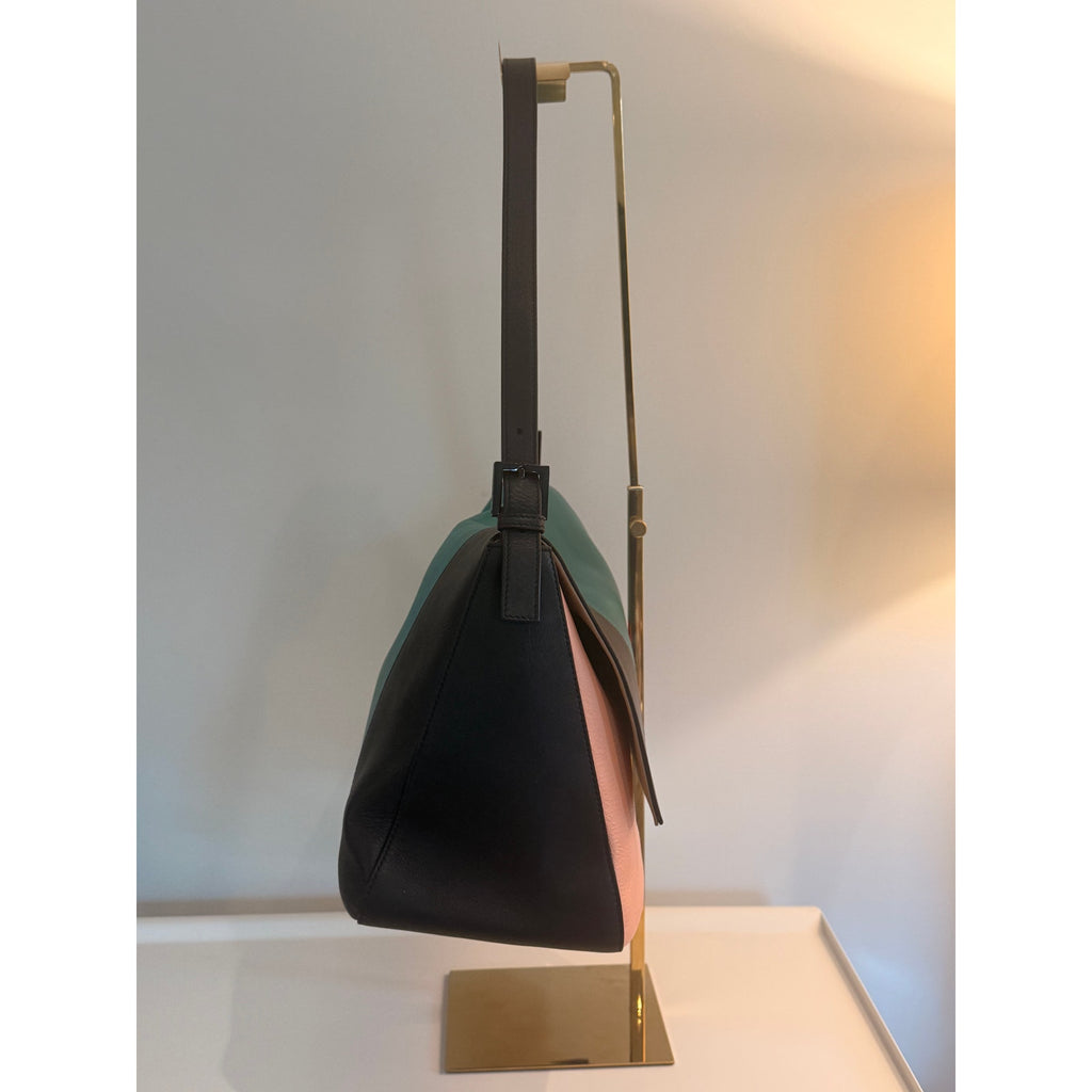 Fendi Peach Teal Coral Colorblock Leather Flap Shoulder Bag