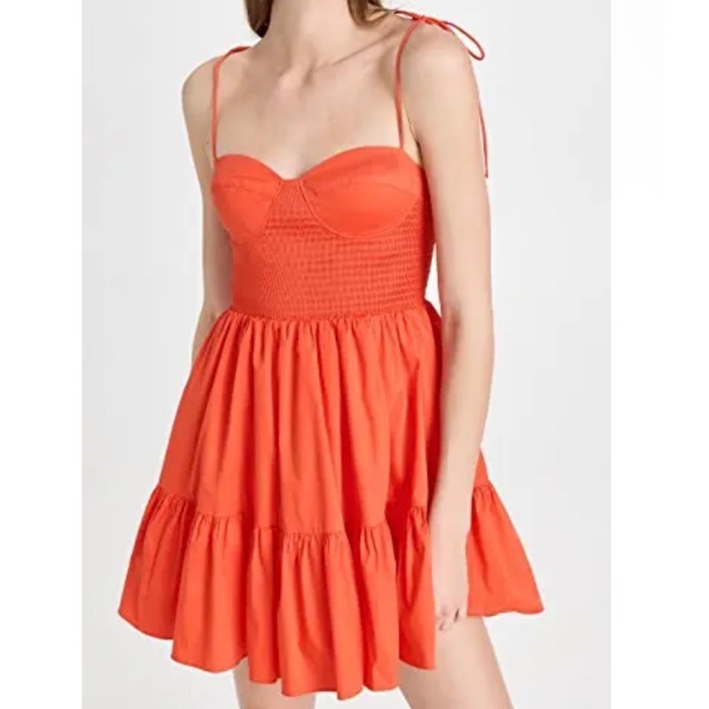 STAUD Landry Tiered Smocked Mini Dress Orange Size XL