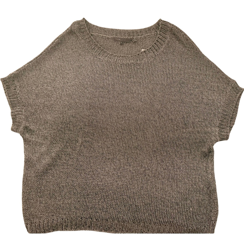 Vince Silver Metallic Knit Sleeveless Crewneck Top L