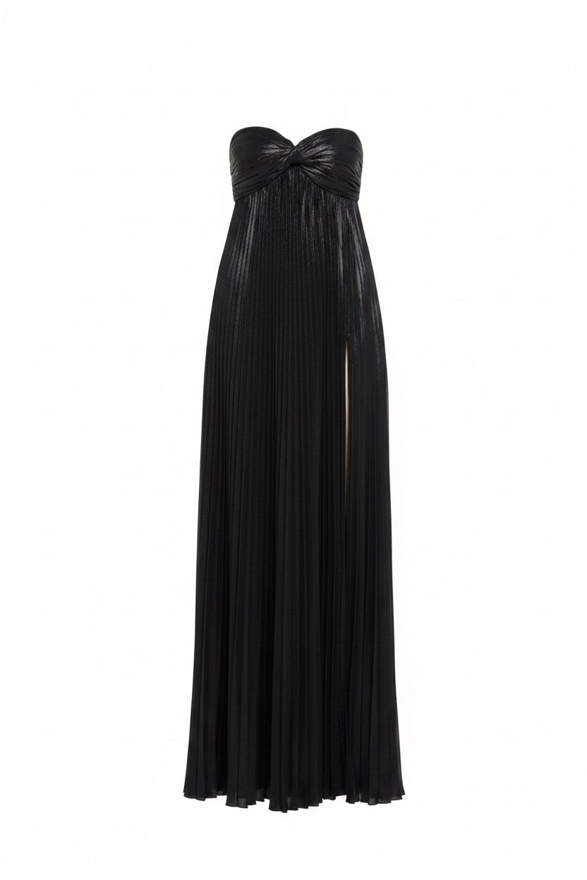 Retrofête Zoa Strapless Metallic Lamé Maxi Gown Black XS