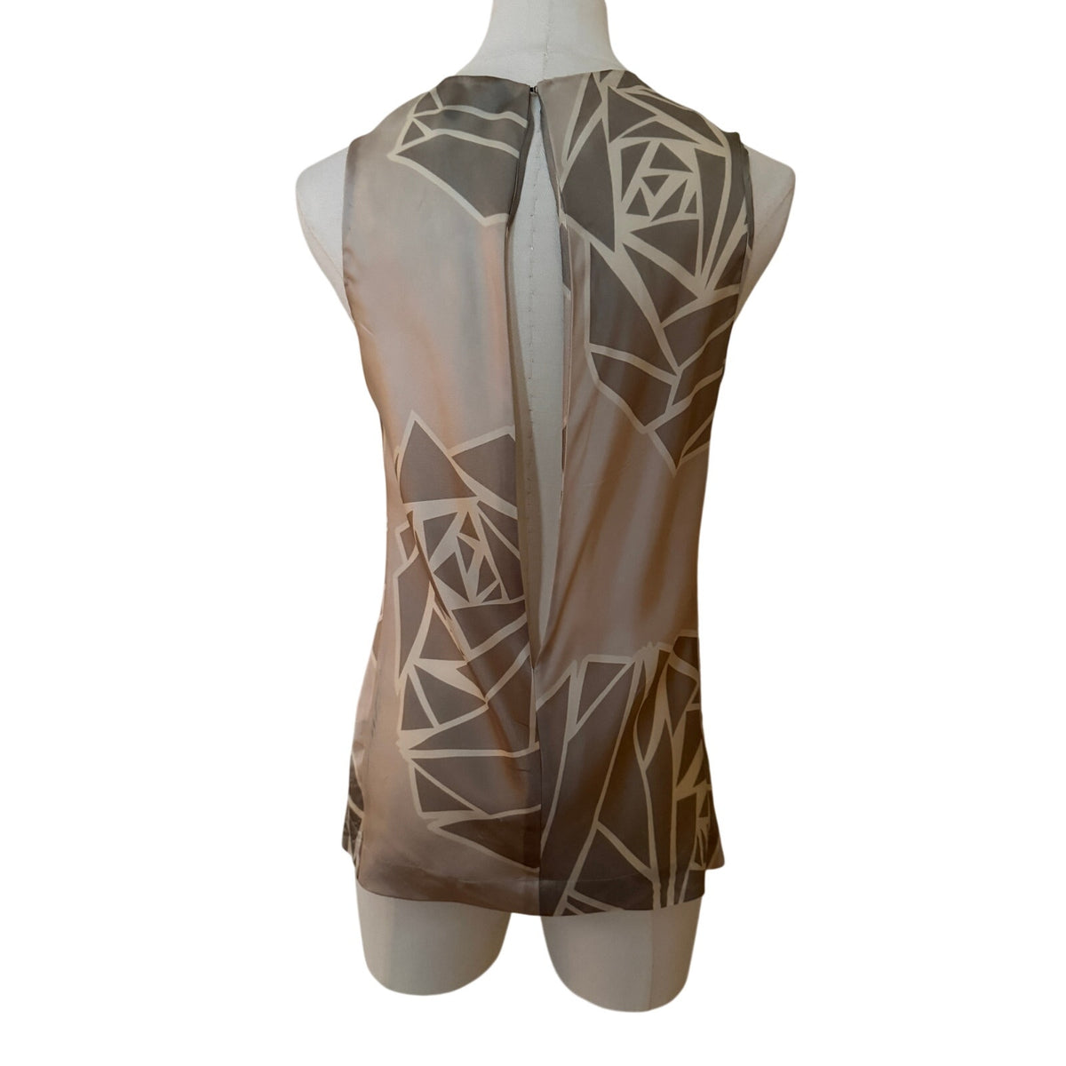 Robert Rodriquez Silver/Grey Knot Front Blouse Sleeveless 100% Silk Abstract - 2