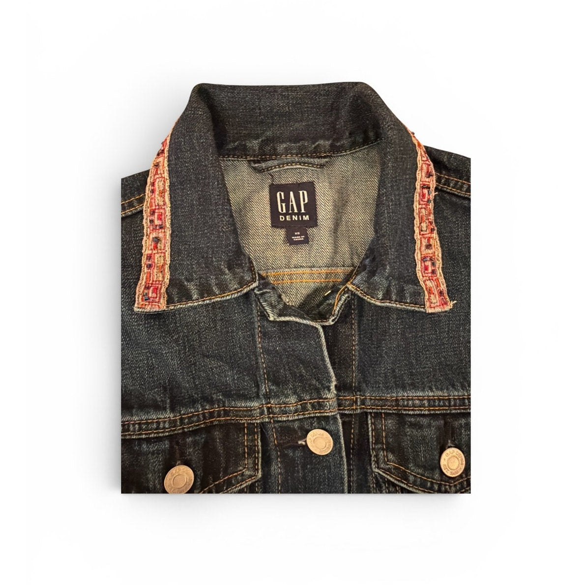 REIMAGINED by Bailey Grace: Dark Denim Jean Jacket w/ Pink and Beaded Trim - M