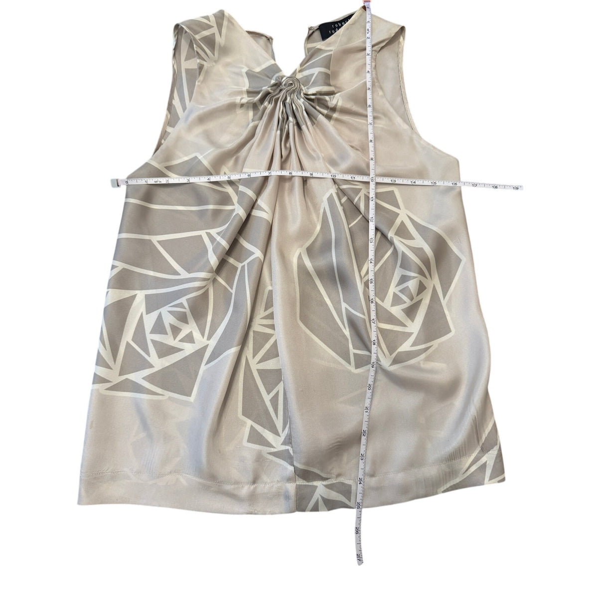 Robert Rodriquez Silver/Grey Knot Front Blouse Sleeveless 100% Silk Abstract - 2