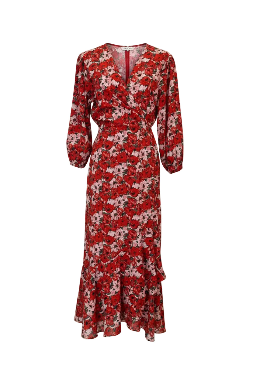 Rixo London Red Floral Cotton Wrap Dress Lightweight - Medium