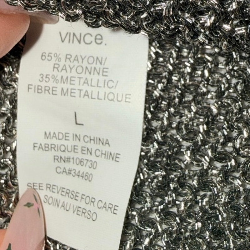 Vince Silver Metallic Knit Sleeveless Crewneck Top L