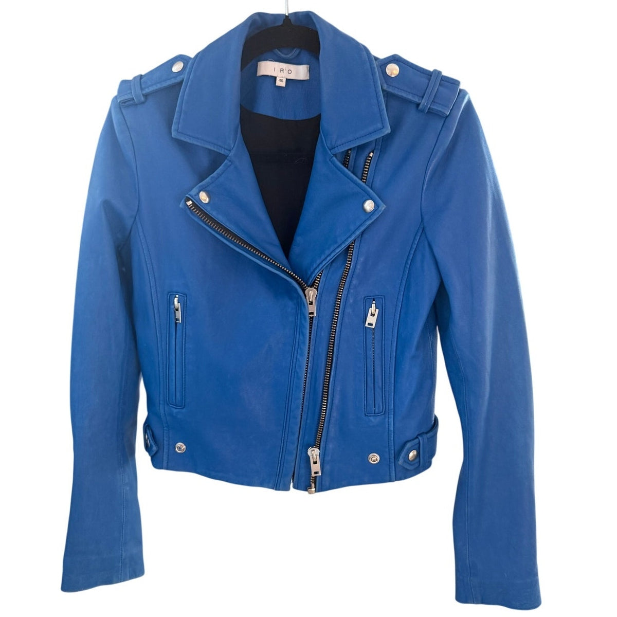 IRO Cobalt Blue Luigaspe Leather Moto Jacket FR 40 / US 8
