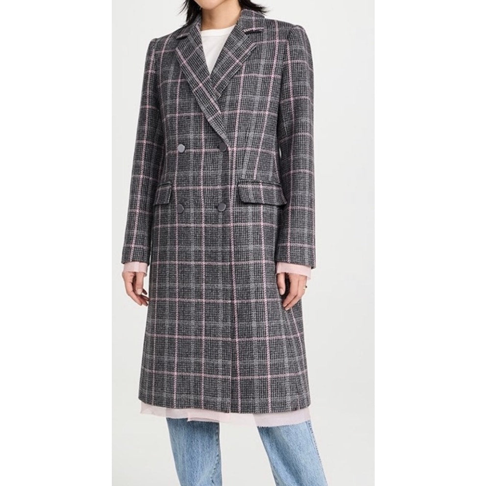 LoveShackFancy Plaid Double-Breasted Wool Coat – Large