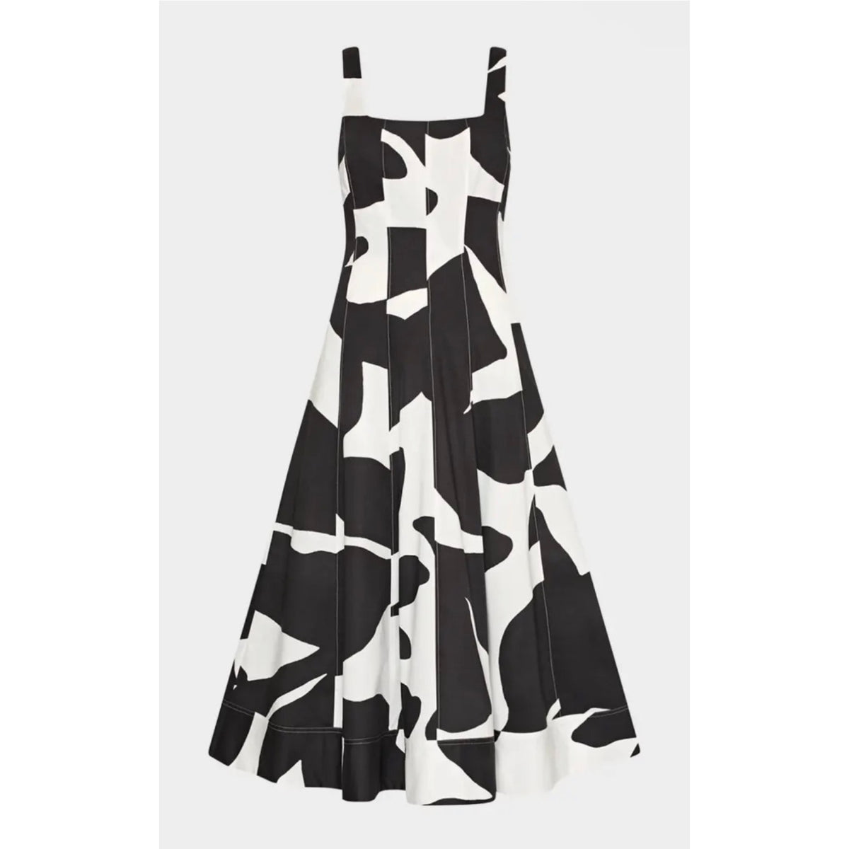 MILLY Grand Foliage Black White Poplin Midi Dress Size 6