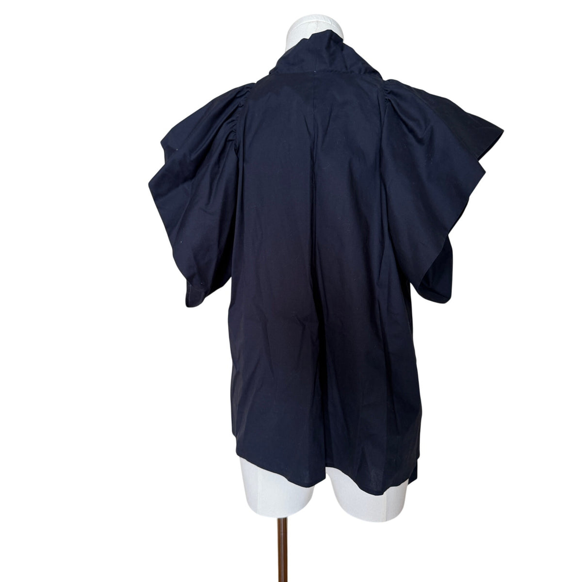 MEG Midnight Blue Cotton Flutter Sleeve V-Neck Tie Top M