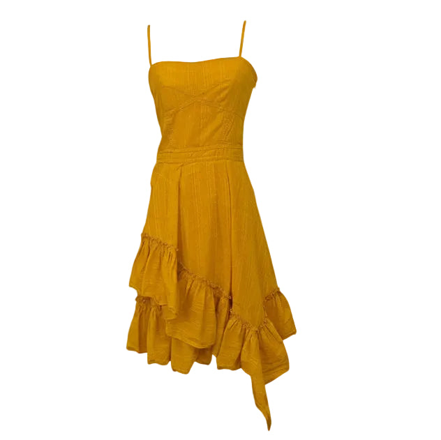 Yellow dress on a mannequin against a white background