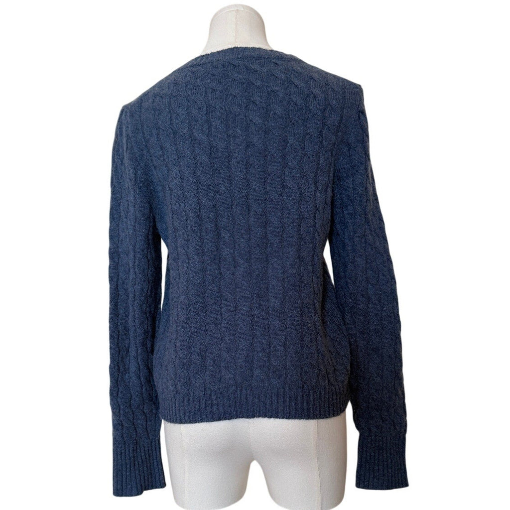J.Crew Heathered Blue Cashmere Cable Knit Crewneck Sweater - Medium