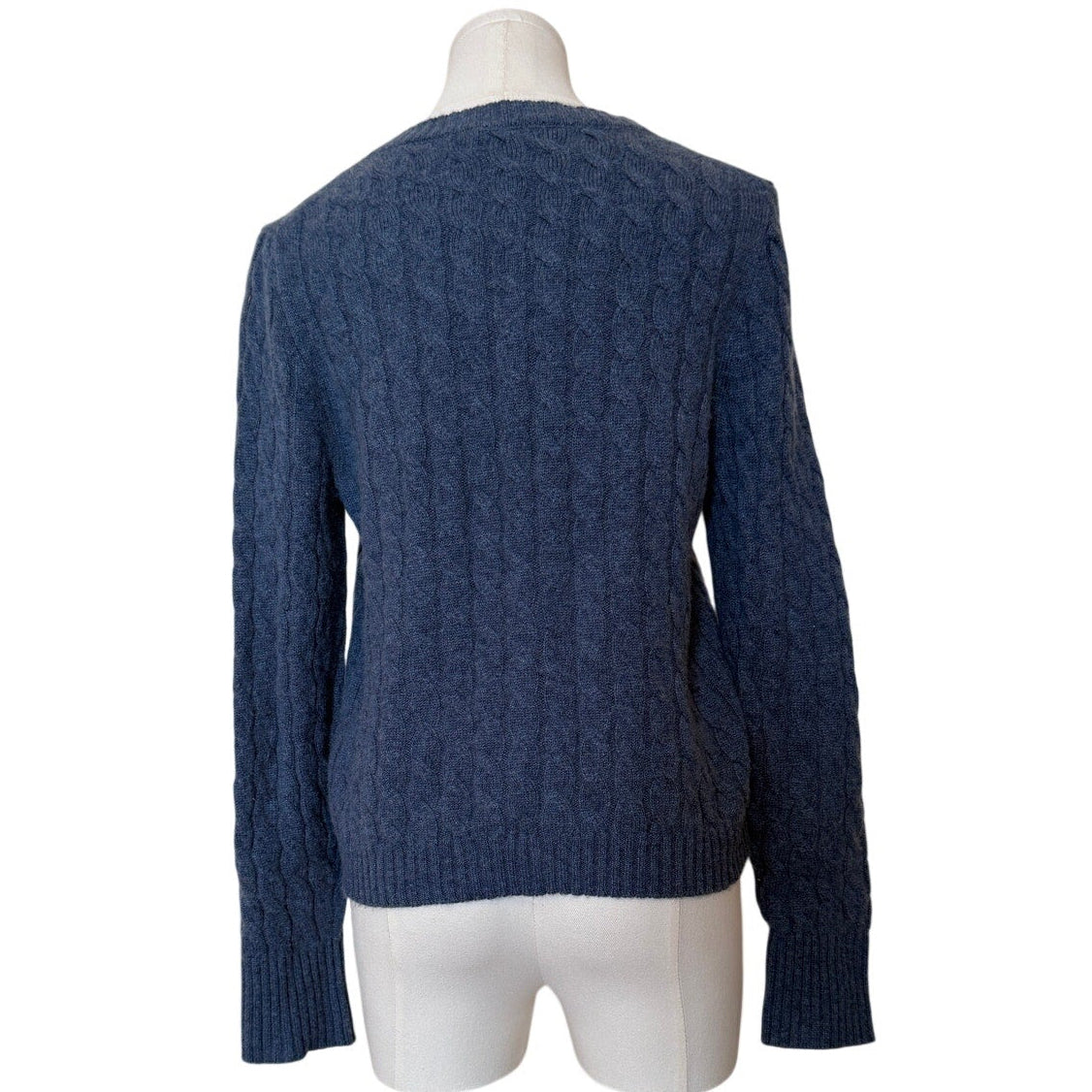 J.Crew Heathered Blue Cashmere Cable Knit Crewneck Sweater - Medium