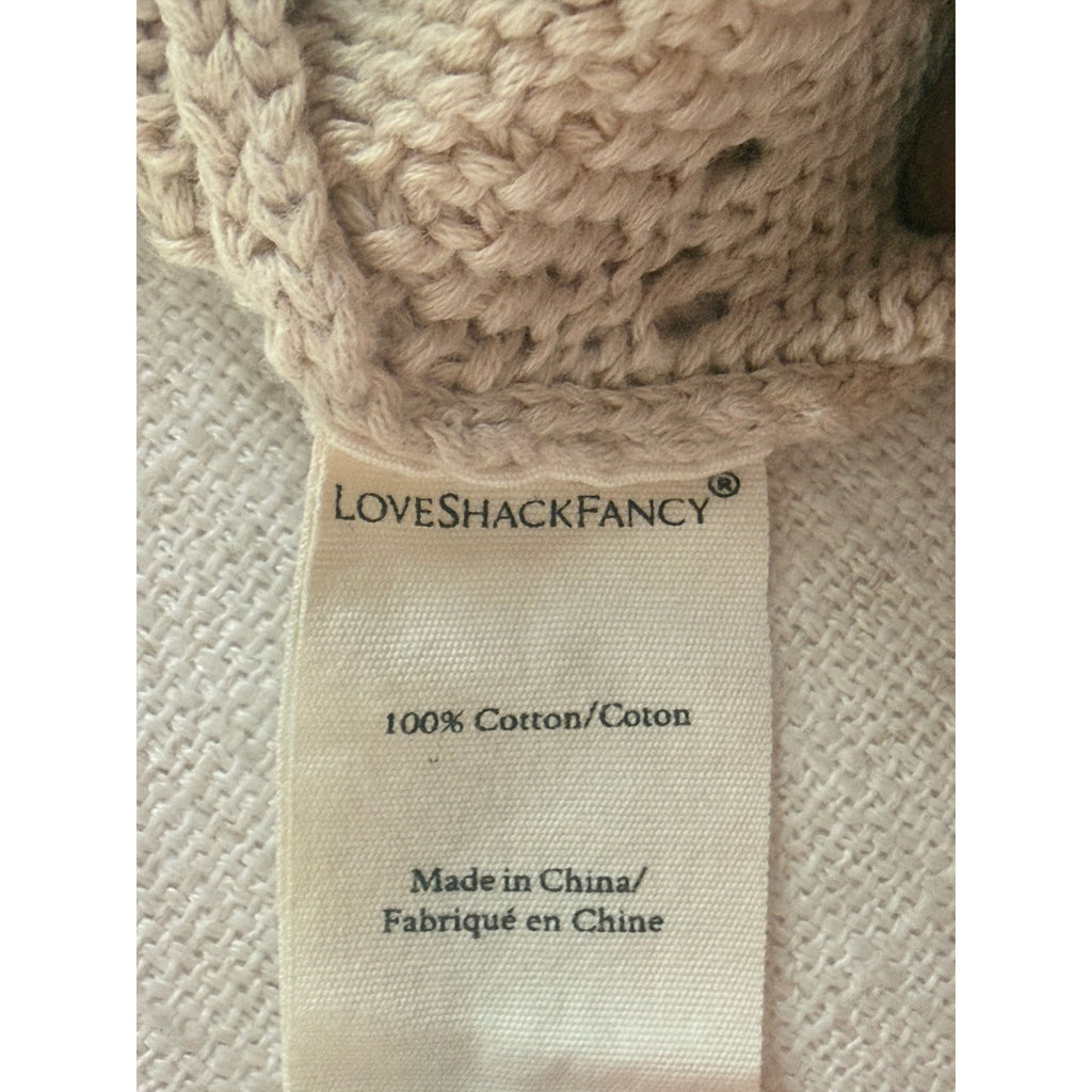 LoveShackFancy Meara Heart Pointelle Hoodie Beige - Medium