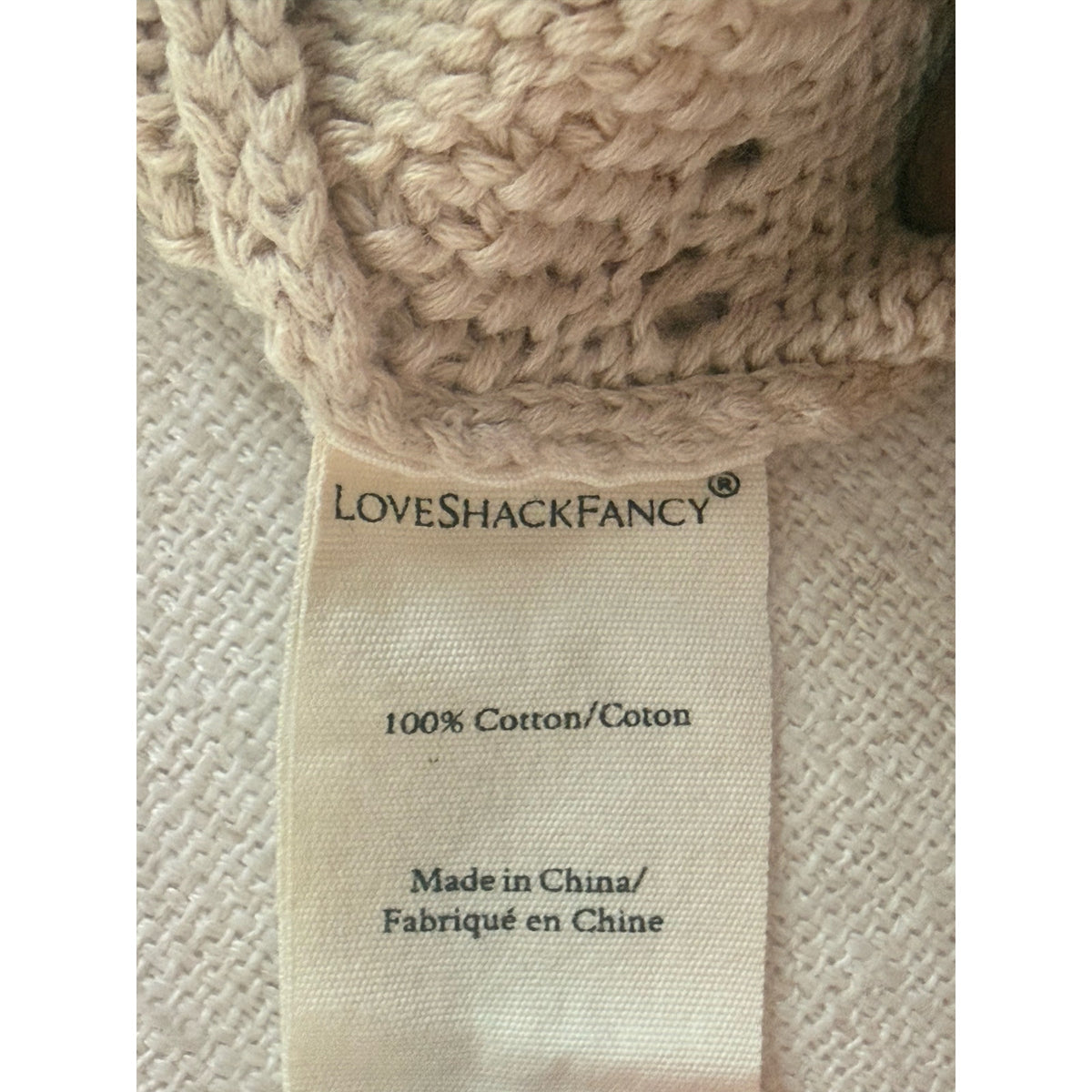 LoveShackFancy Meara Heart Pointelle Hoodie Beige - Medium