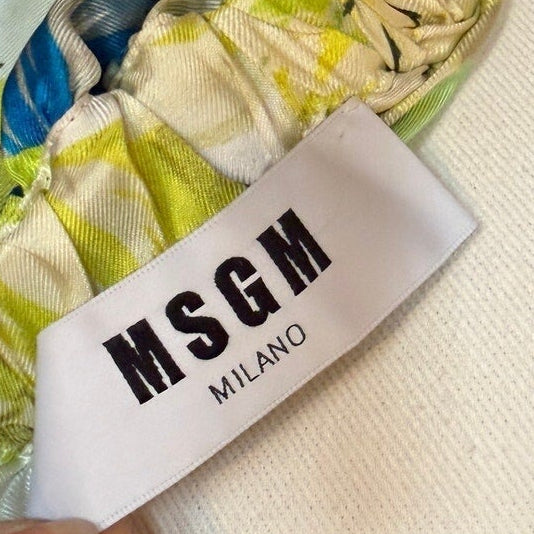MSGM Milano Green Floral One-Shoulder Silk Maxi Dress 42 (US 8-10)