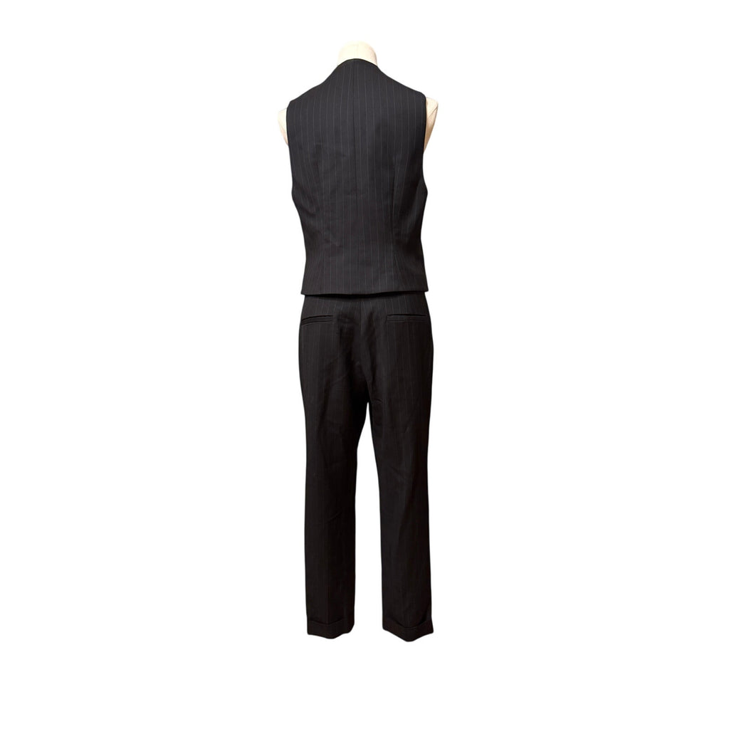 Nili Lotan Angelina Vest & Pant Set Black w/Thin Pinstripe Italian Wool - Size 4