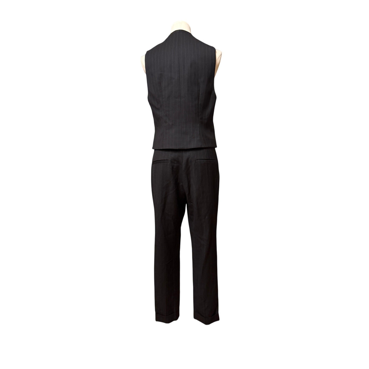 Nili Lotan Angelina Vest & Pant Set Black w/Thin Pinstripe Italian Wool - Size 4