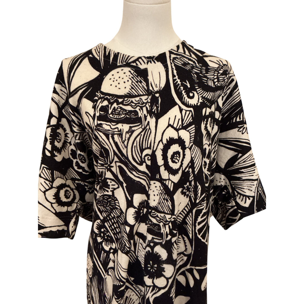 Sportmax Black & White Doodle Print Dolman Sleeve Dress - M