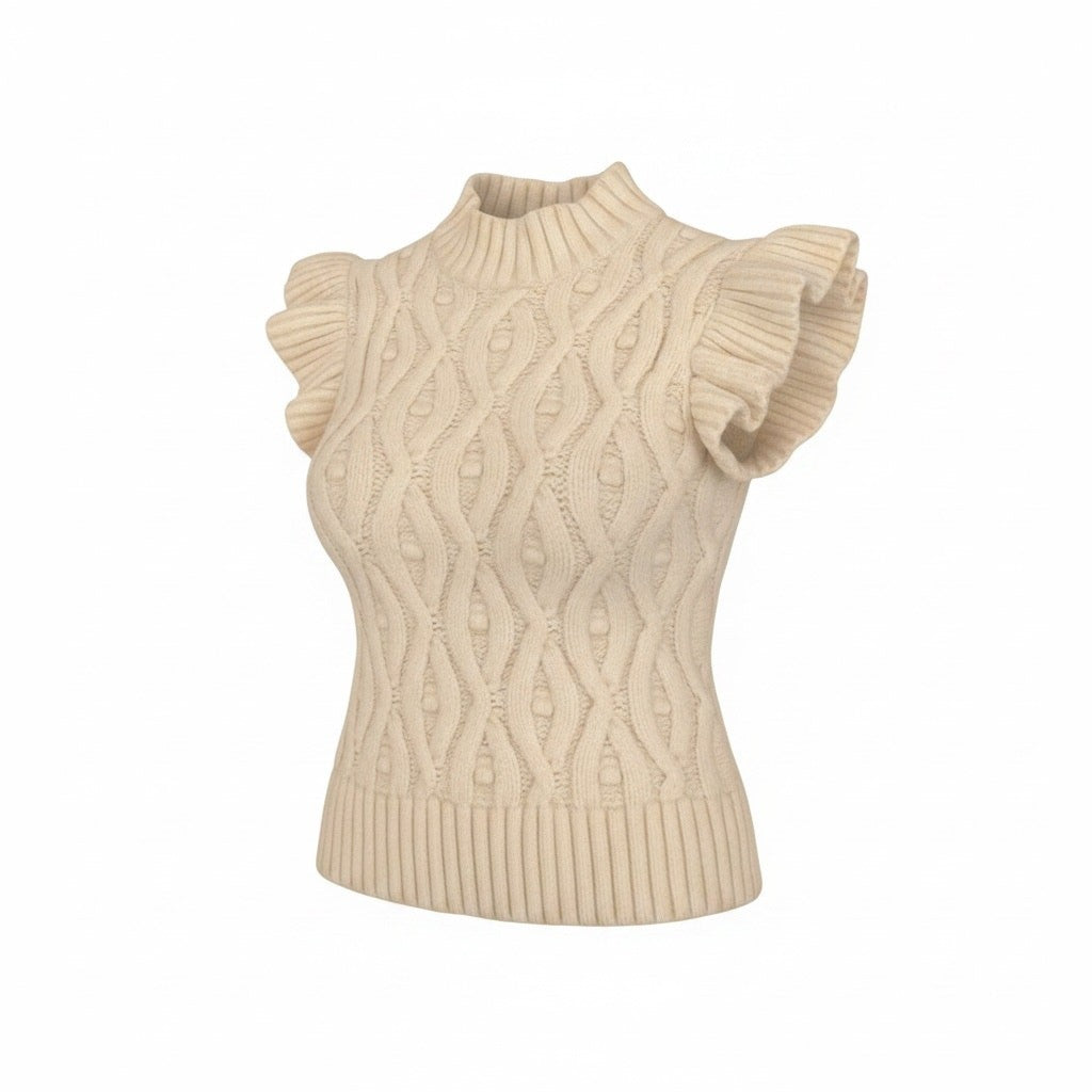 Line & Dot Cream Flutter Shoulder Sleeveless Vest Sweater - Small - Image 1