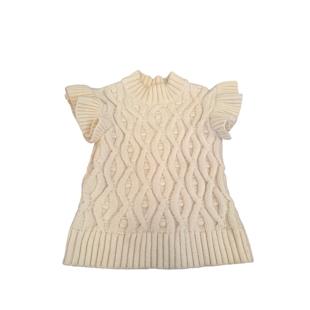Line & Dot Cream Flutter Shoulder Sleeveless Vest Sweater - Small - Image 2