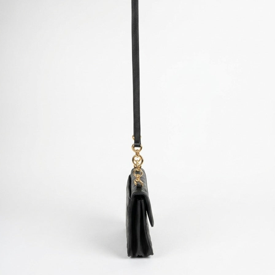 Bally Quilted Black Leather Shoulder Bag Gold-Tone Chain Strap - Image 8