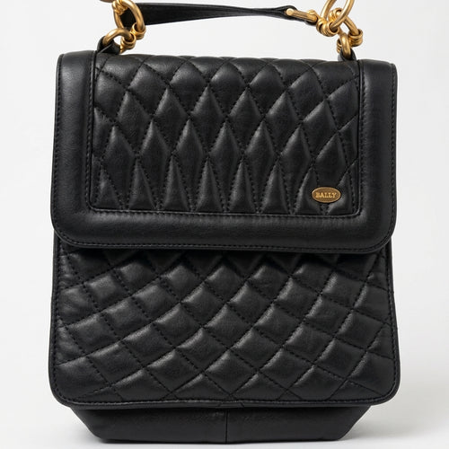 Bally Quilted Black Leather Shoulder Bag Gold-Tone Chain Strap - Image 1
