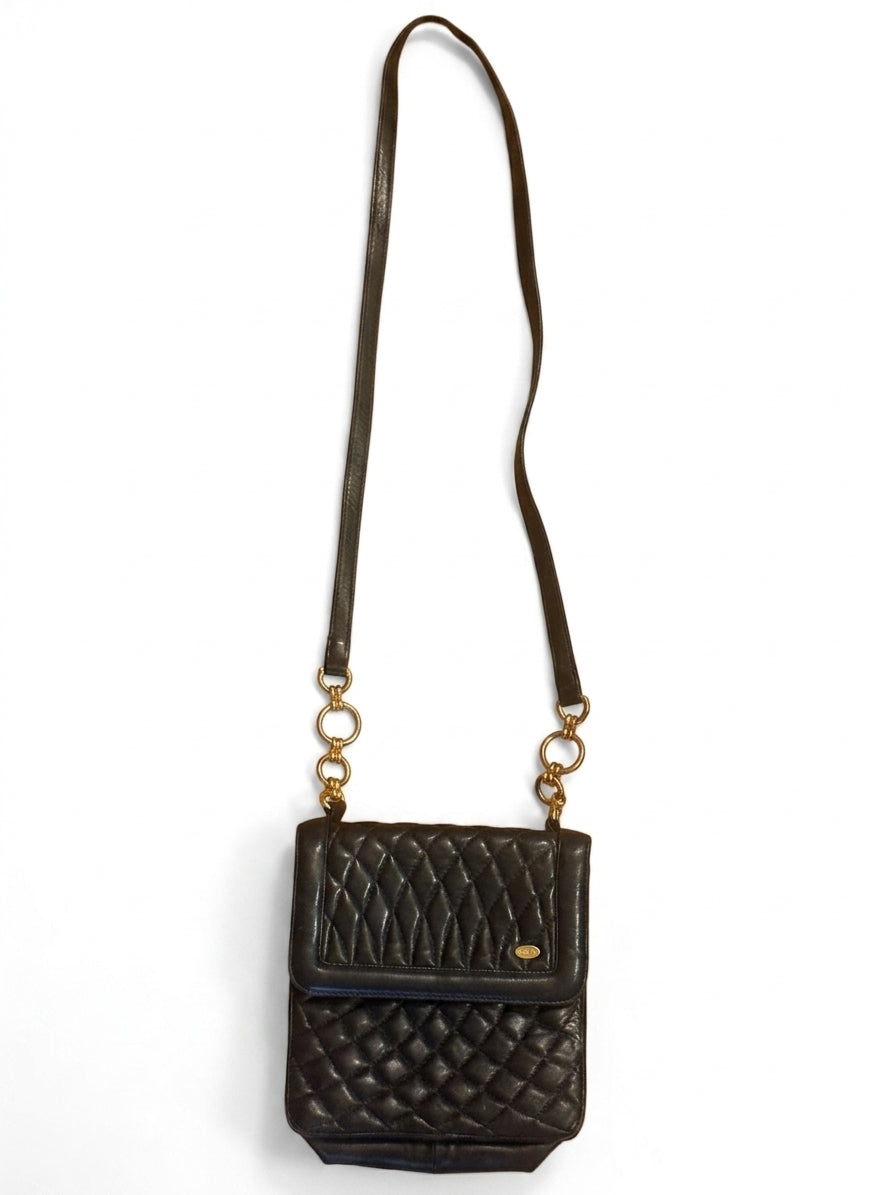 Bally Quilted Black Leather Shoulder Bag Gold-Tone Chain Strap - Image 3