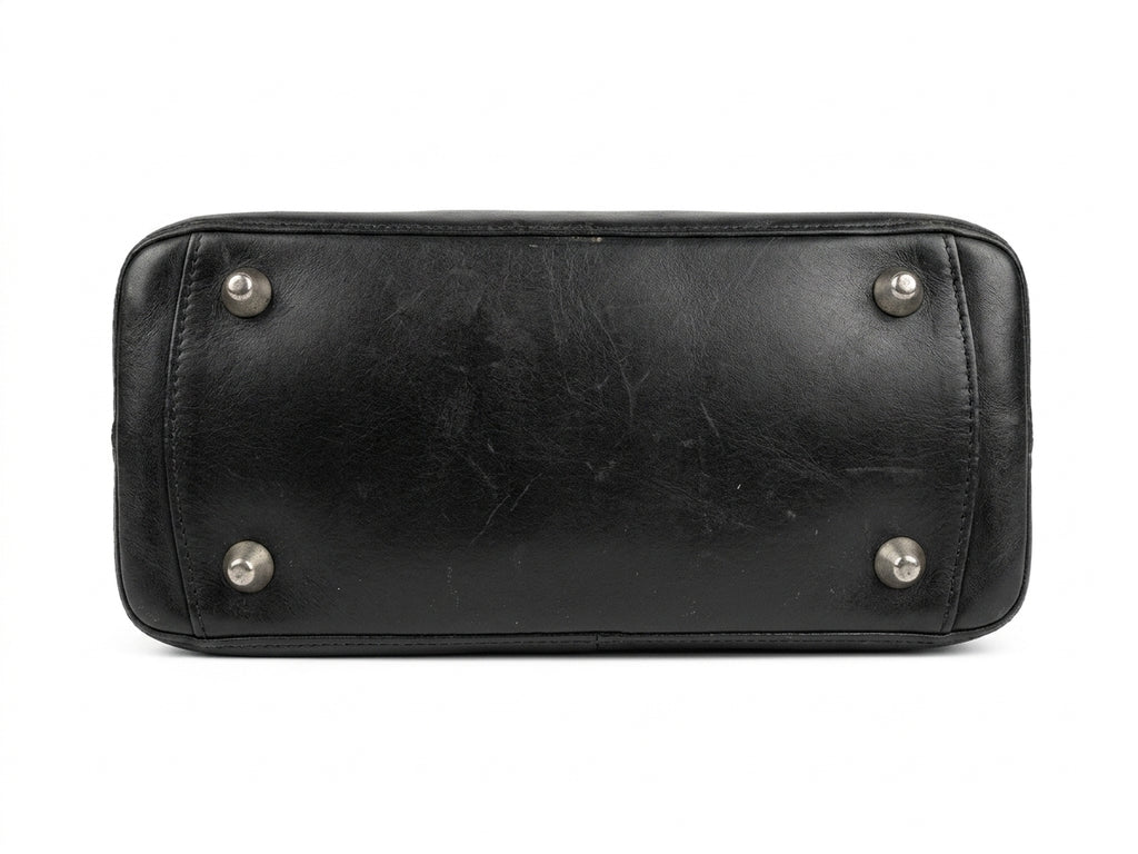 Black Leather Shoulder Bag Adjustable Strap Silver-Tone Hardware - Image 4