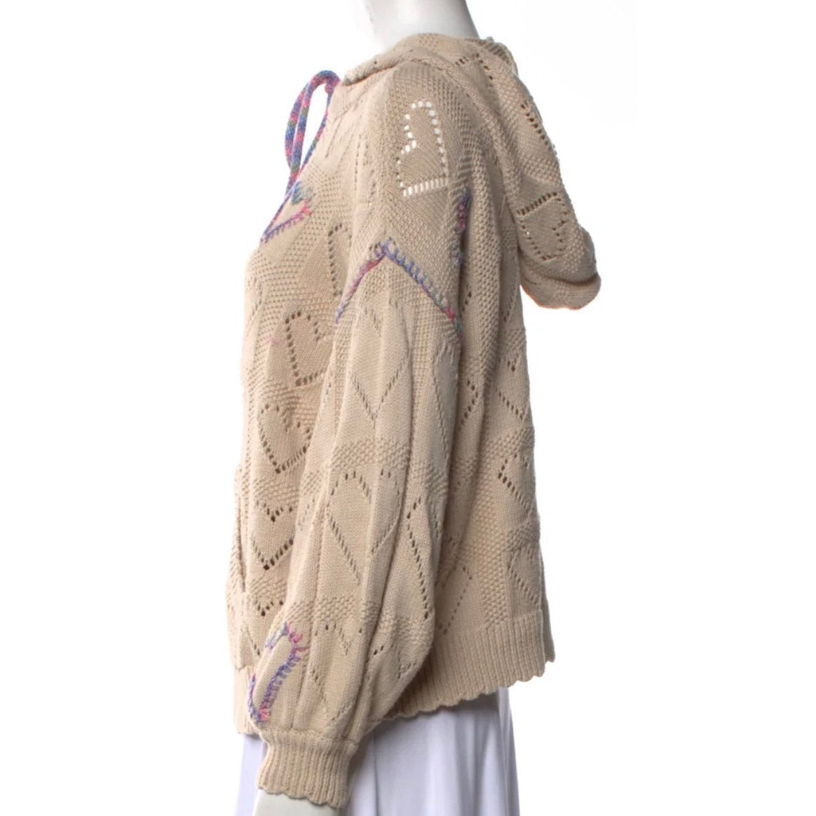 LoveShackFancy Meara Heart Pointelle Hoodie Beige - Medium - Image 3
