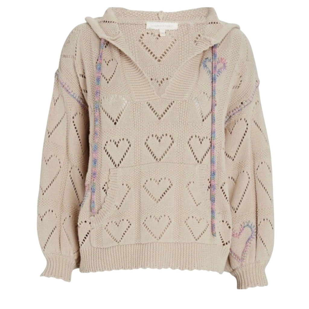 LoveShackFancy Meara Heart Pointelle Hoodie Beige - Medium - Image 1