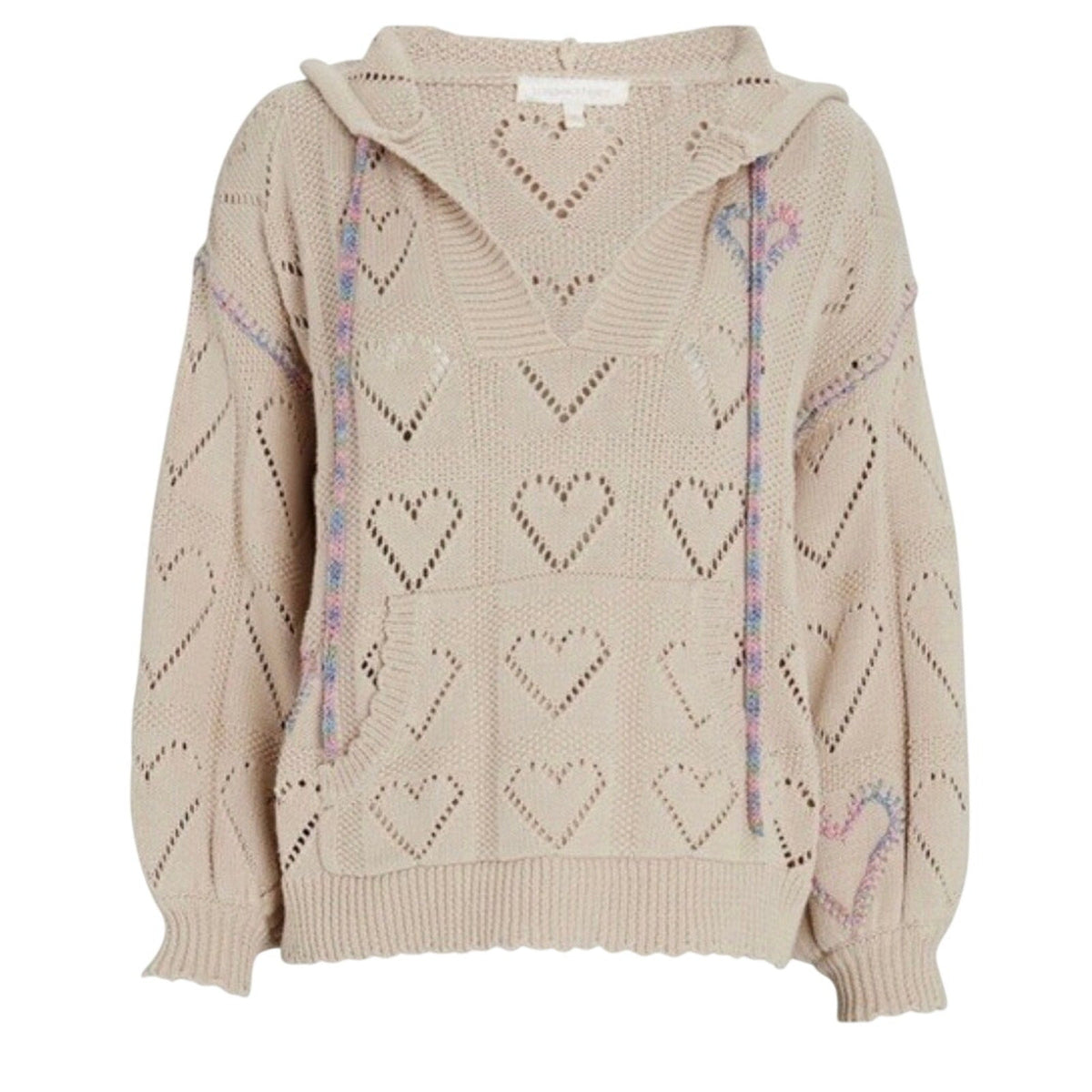 LoveShackFancy Meara Heart Pointelle Hoodie Beige - Medium - Image 1