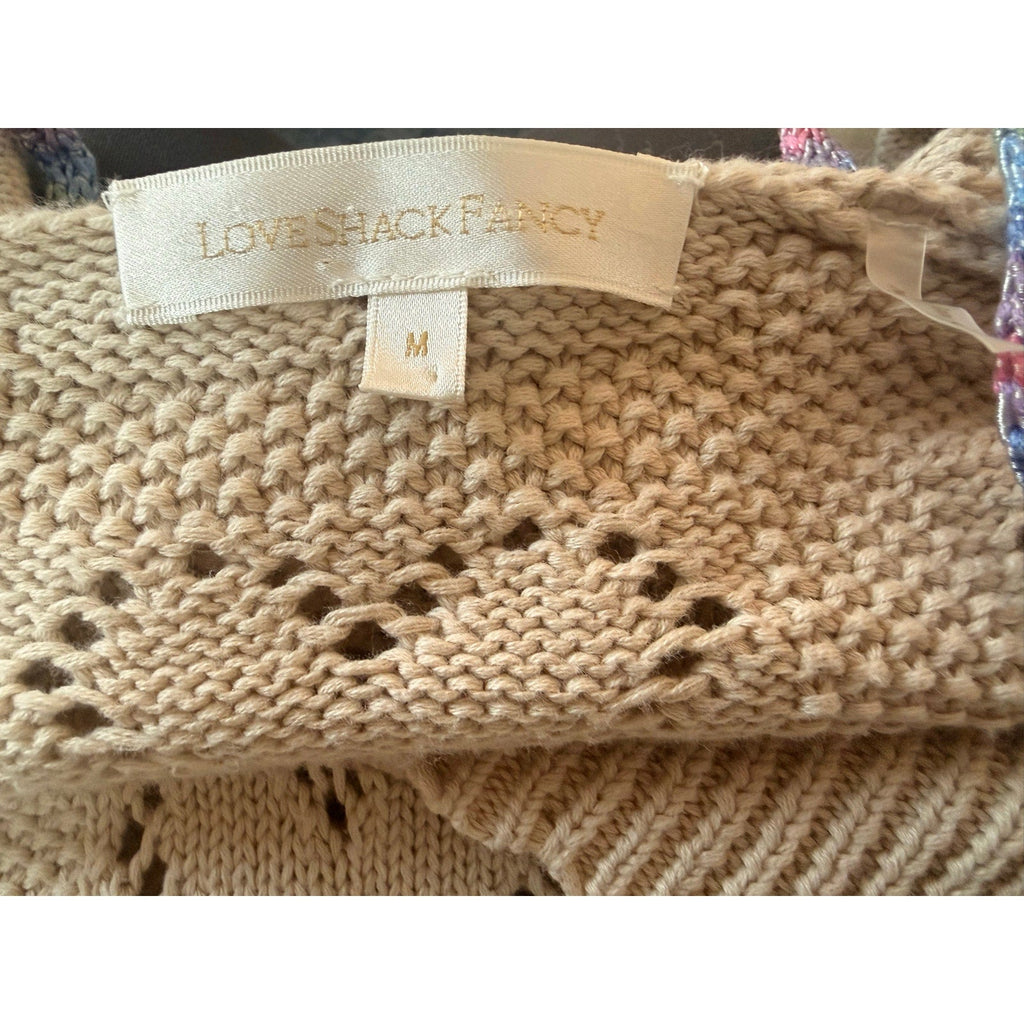 LoveShackFancy Meara Heart Pointelle Hoodie Beige - Medium - Image 8