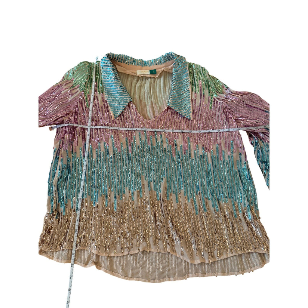 Rixo London Lyla RARE Sequin Rainbow Top w/Collar - NWOT - Medium - Image 8