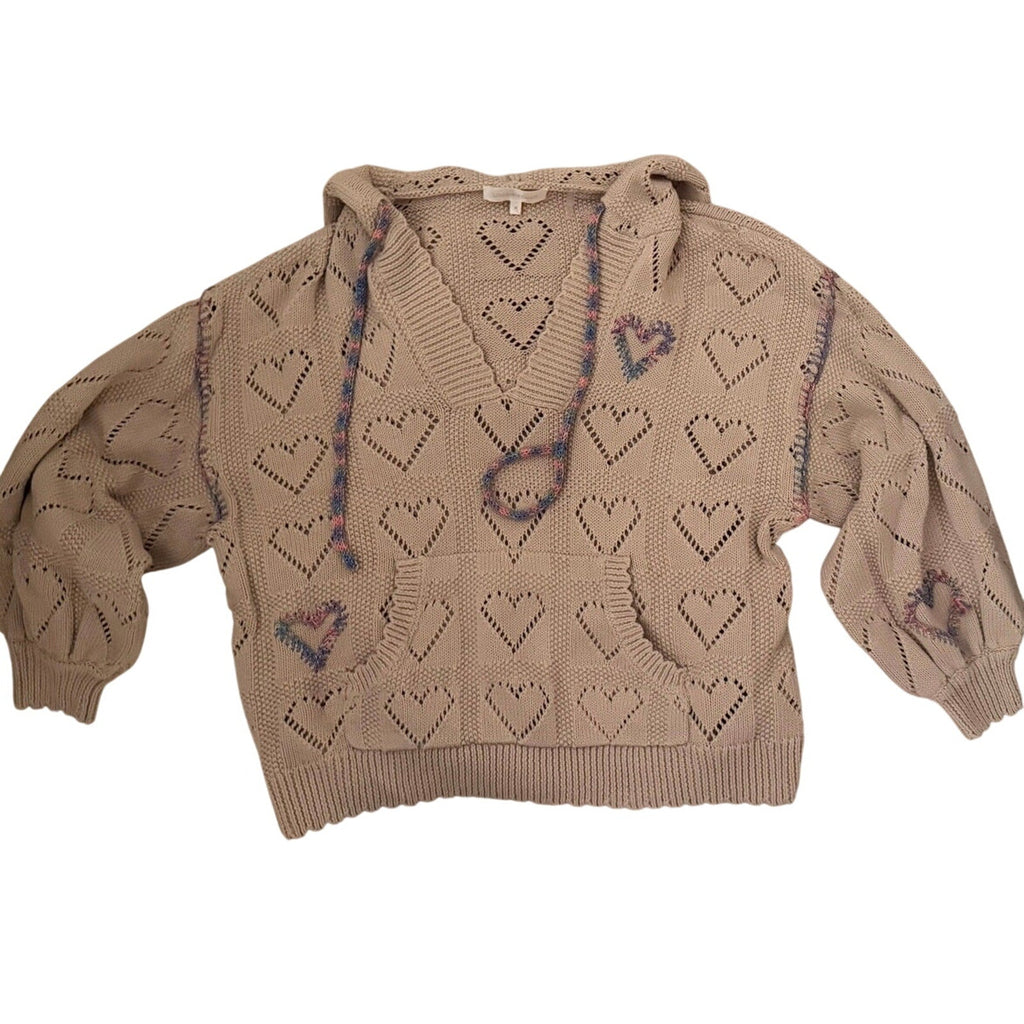 LoveShackFancy Meara Heart Pointelle Hoodie Beige - Medium - Image 5