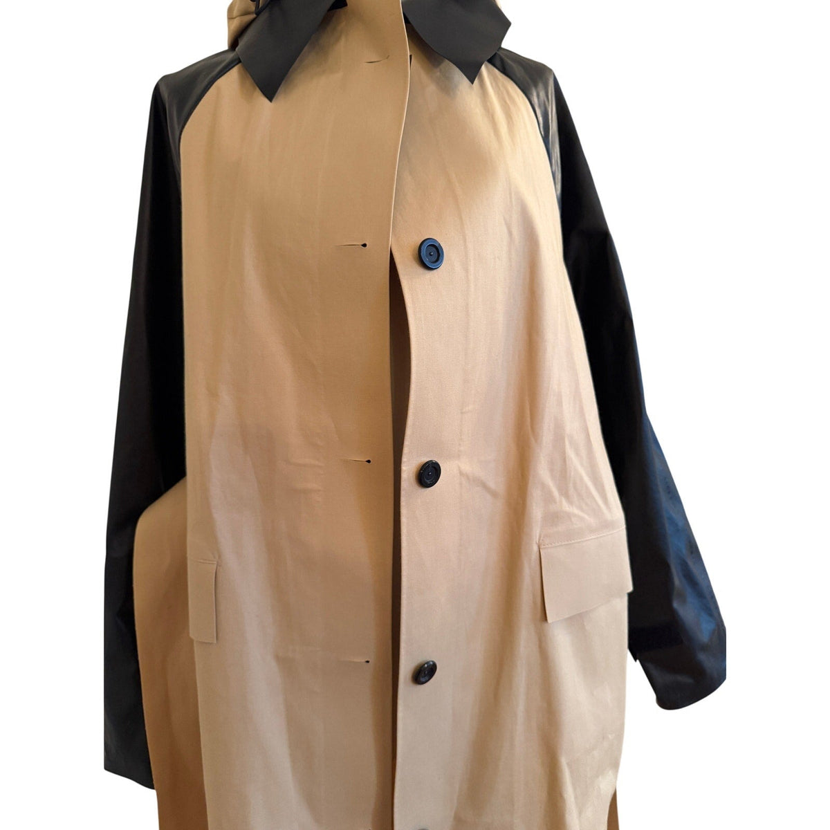 KASSL Editions Original Trench Coat Beige Black Hood M - Image 5