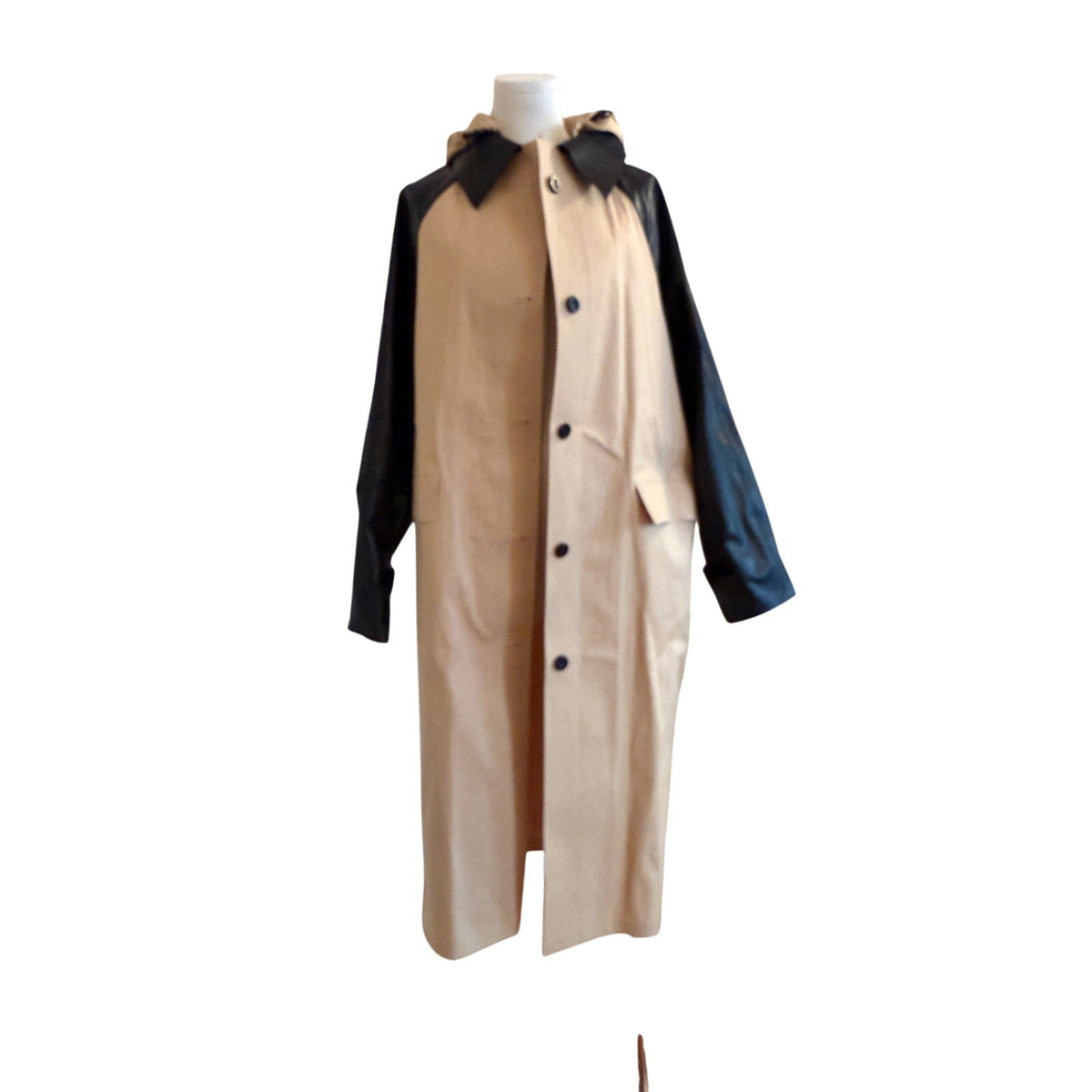 KASSL Editions Original Trench Coat Beige Black Hood M - Image 2