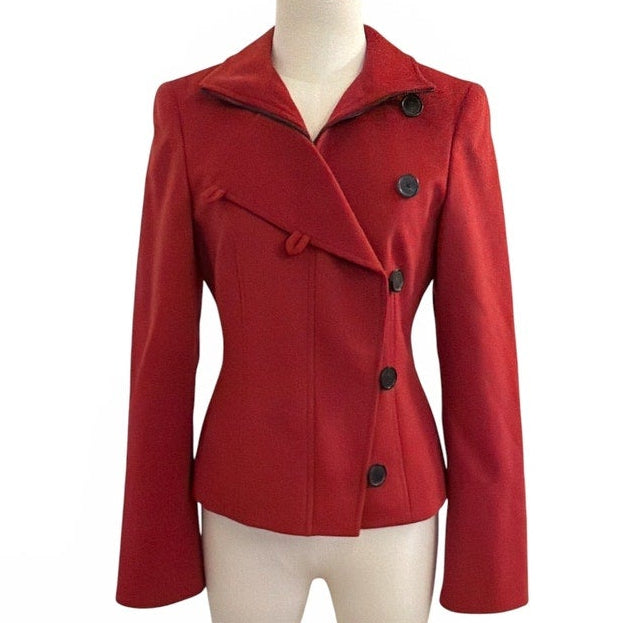 Akris Punto Red Bold Red Pea Coat Wool Angora Jacket US 4 - Image 1