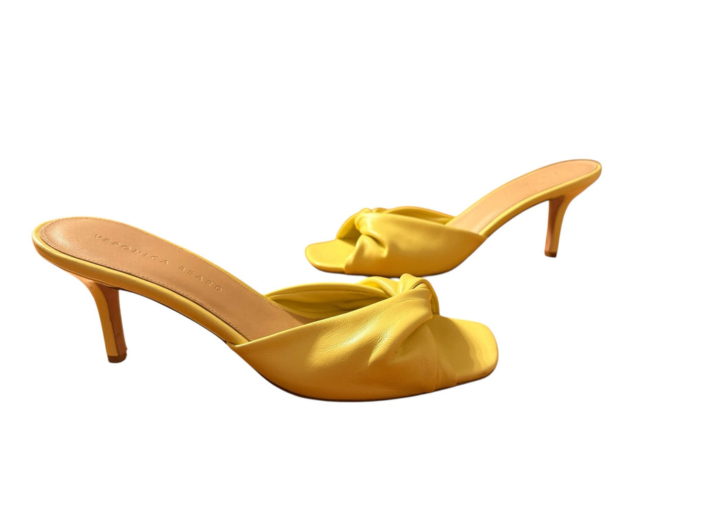 Veronica Beard Misa Yellow Knot-Front Heel Sandal Sz 8