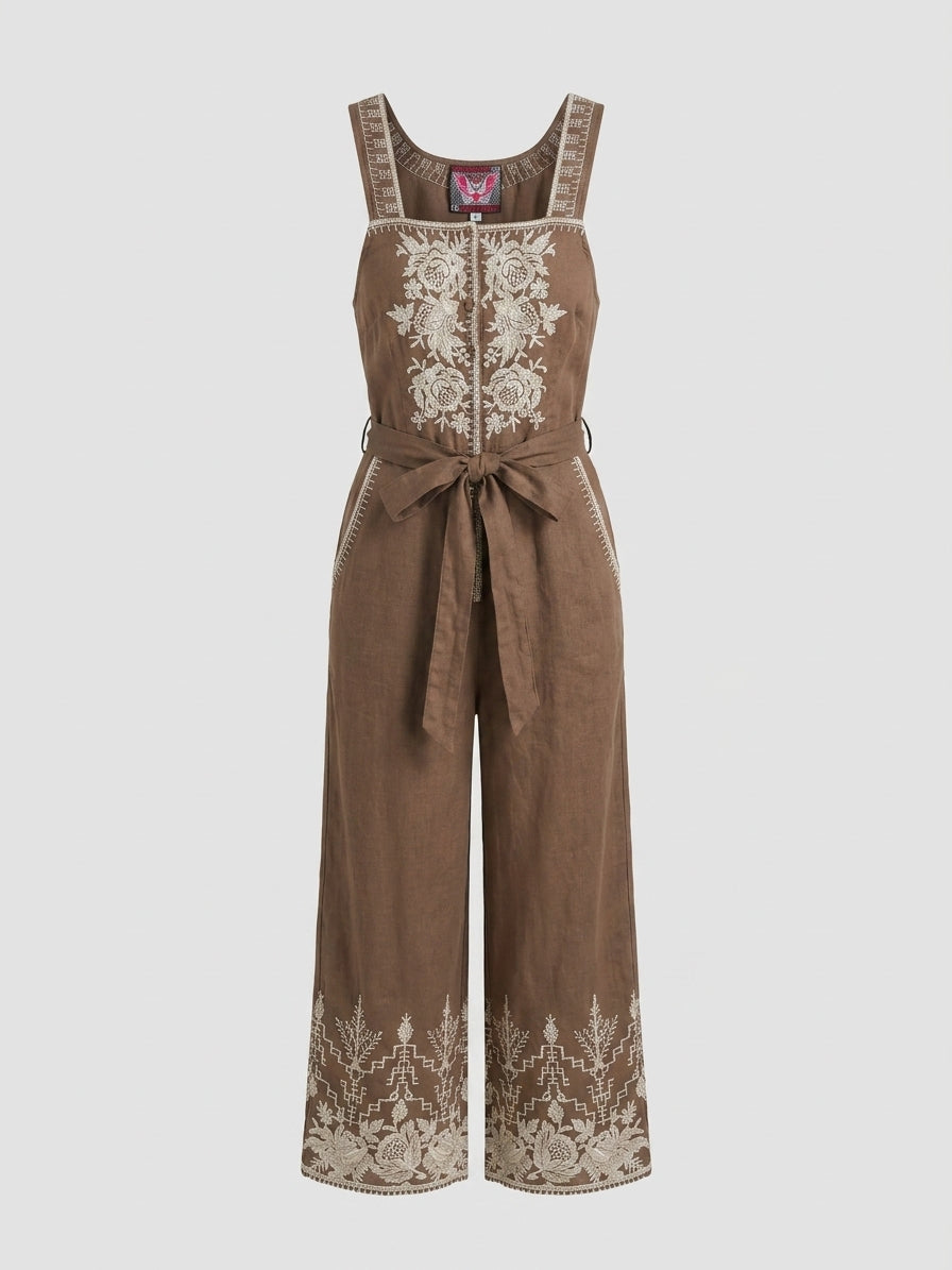 Johnny Was Sleeveless Embroidered Brown Jumpsuit Size S - Image 1