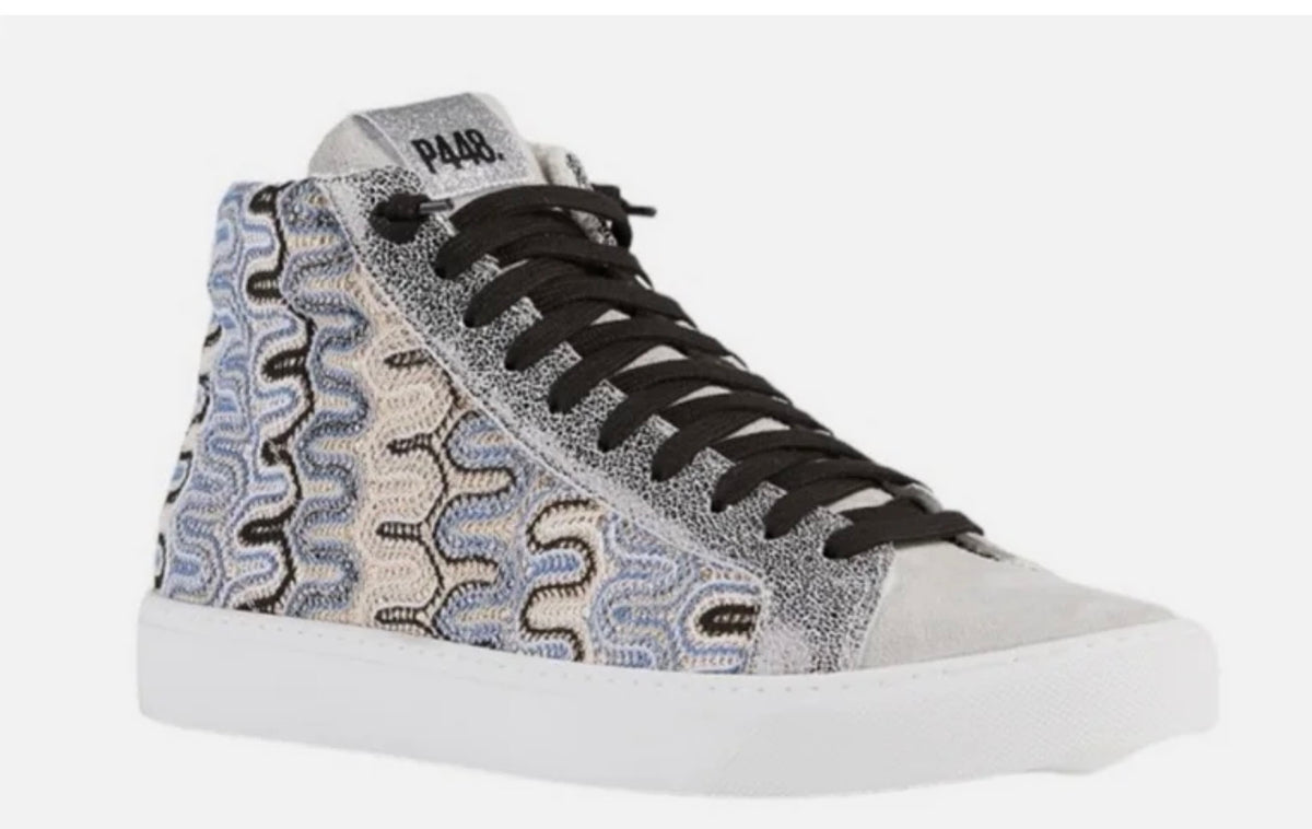 P448 High-Top Sneakers Black Laces Patterned Suede Casual Shoes - 8 - Image 1