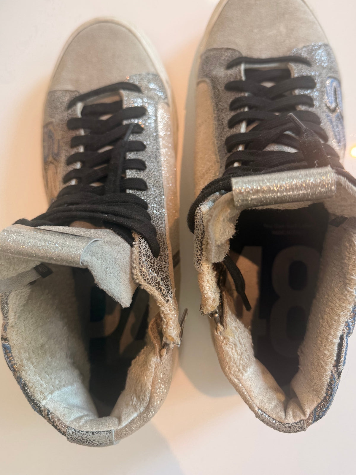 P448 High-Top Sneakers Black Laces Patterned Suede Casual Shoes - 8 - Image 6