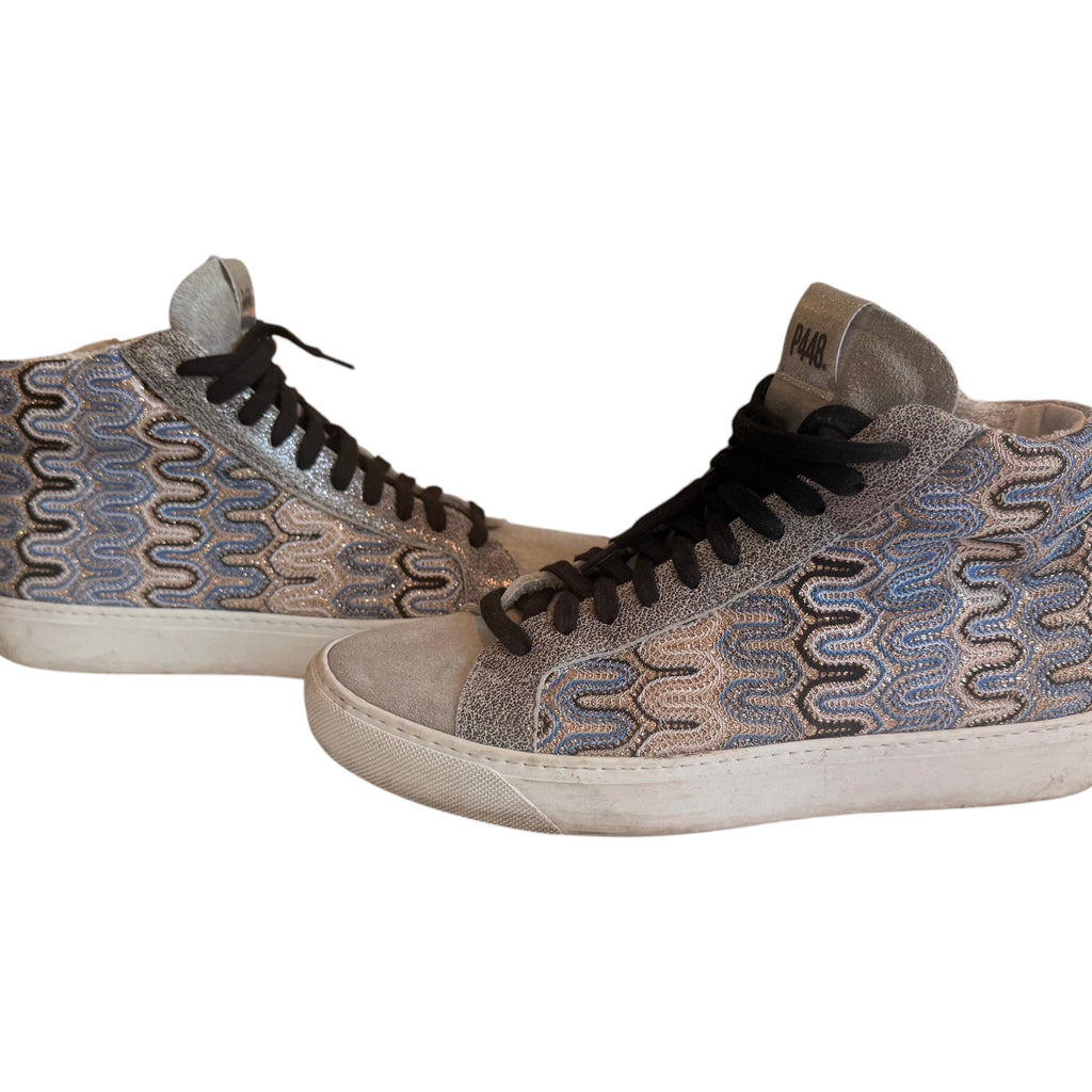 P448 High-Top Sneakers Black Laces Patterned Suede Casual Shoes - 8 - Image 2