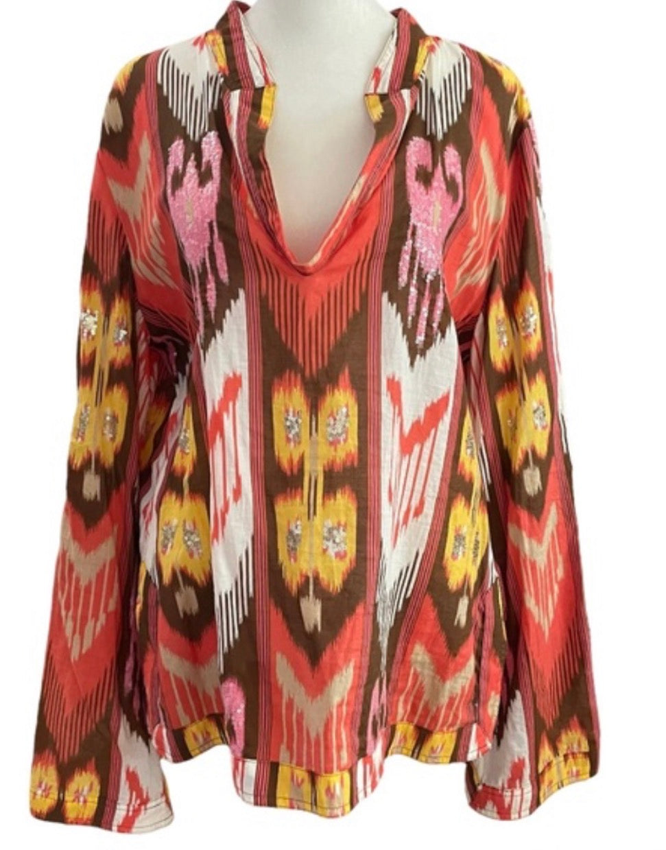 Tory Burch Size 4 Cotton Top Multicolor Sequin Embellishments - Image 1