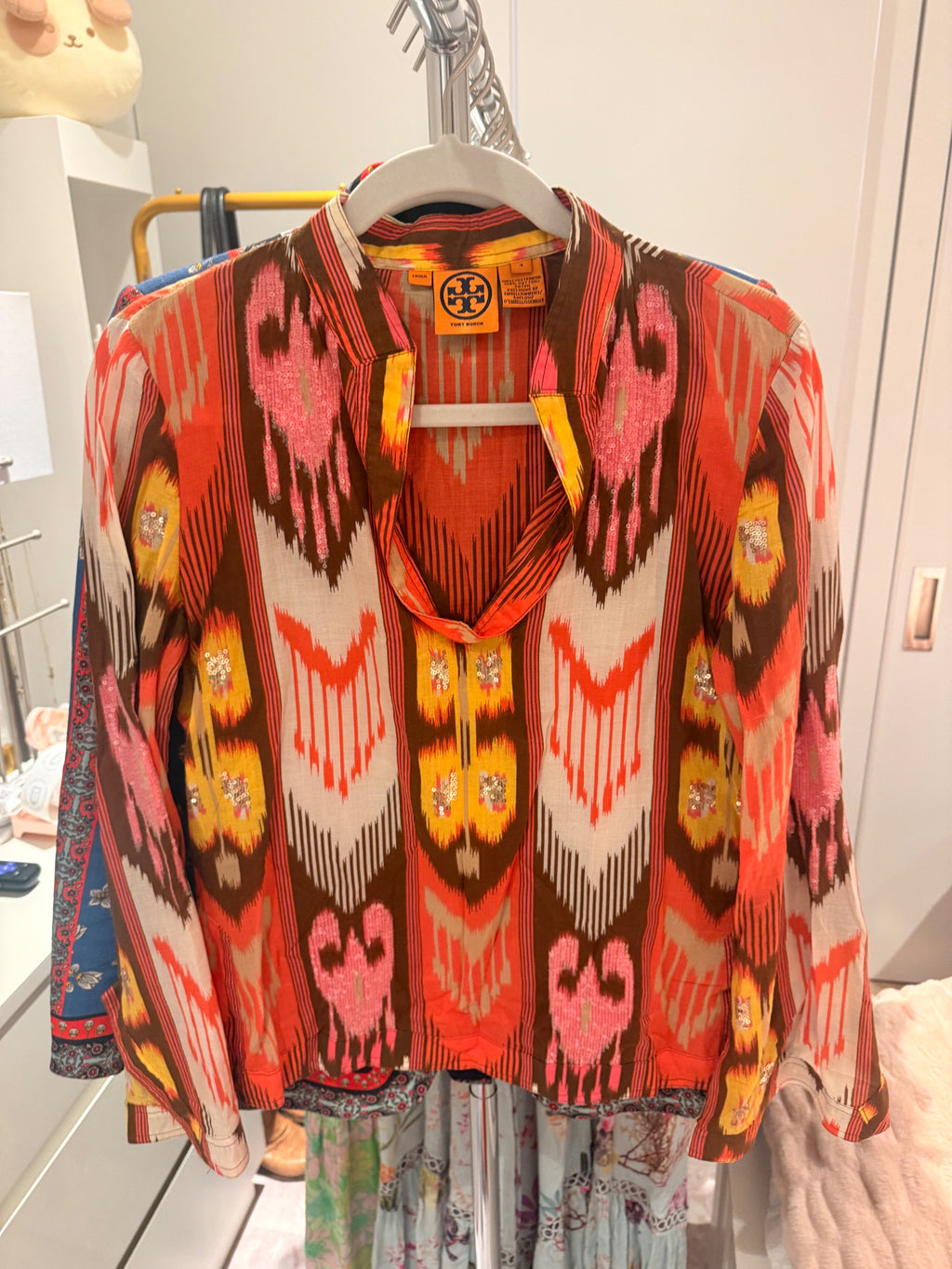 Tory Burch Size 4 Cotton Top Multicolor Sequin Embellishments - Image 3