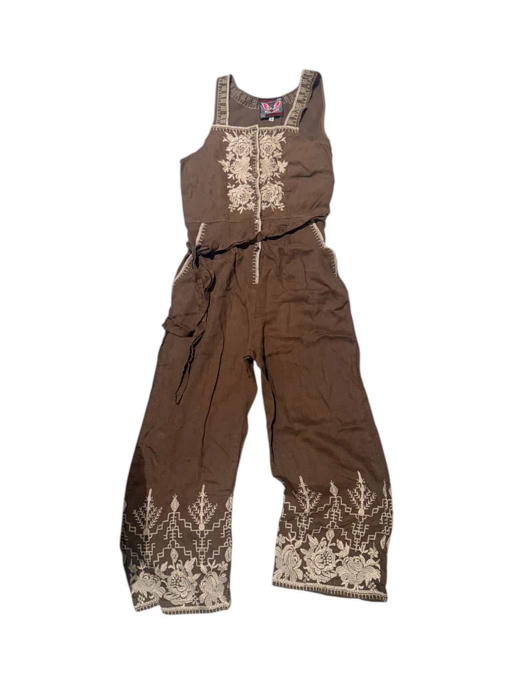 Johnny Was Sleeveless Embroidered Brown Jumpsuit Size S - Image 3