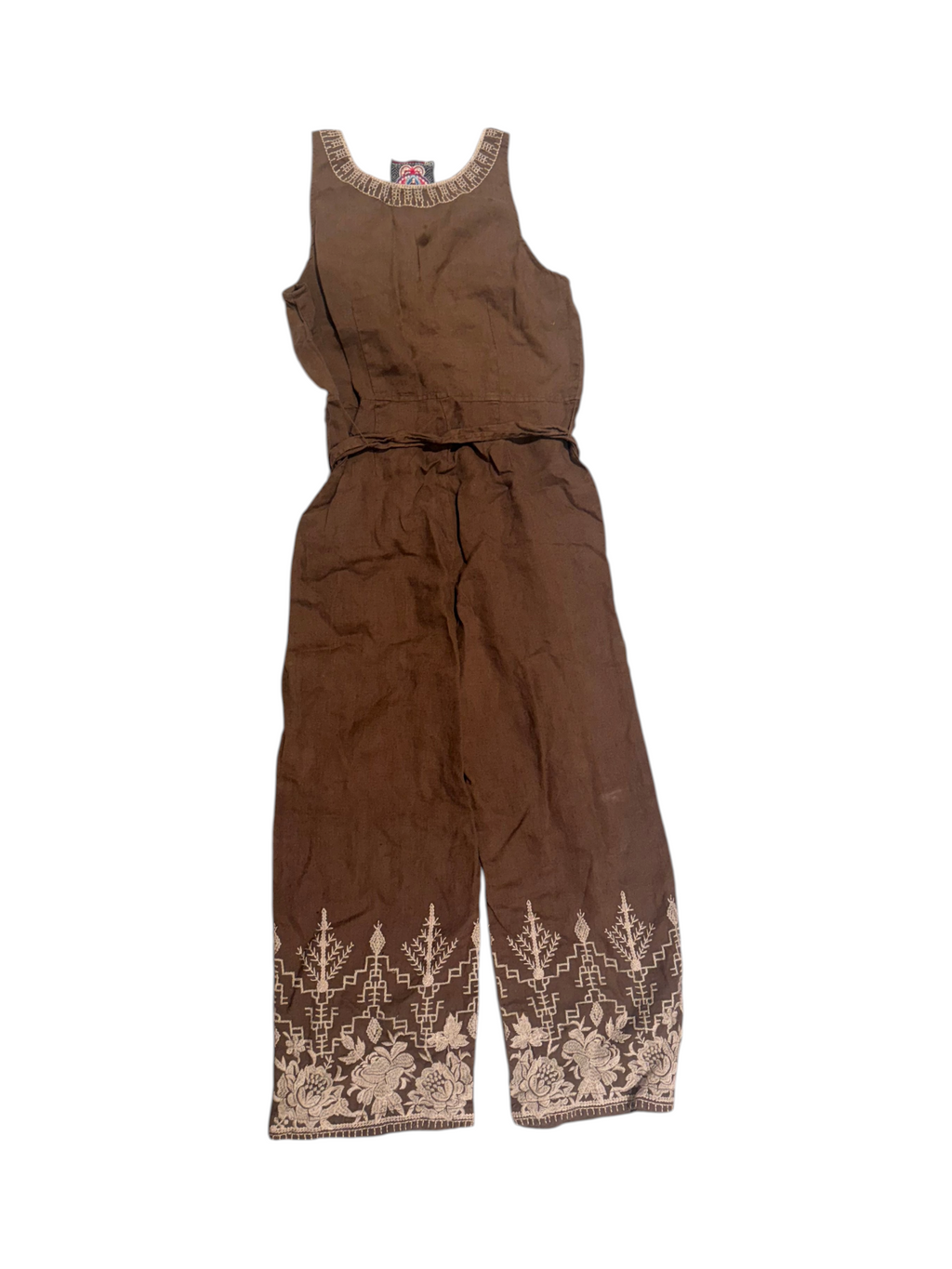 Johnny Was Sleeveless Embroidered Brown Jumpsuit Size S - Image 4