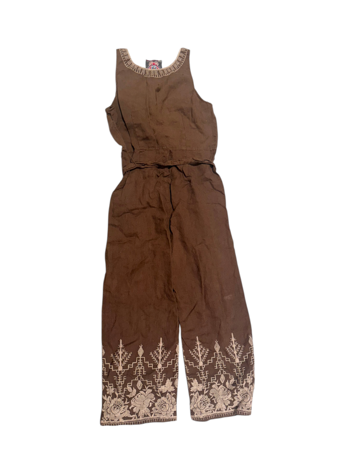 Johnny Was Sleeveless Embroidered Brown Jumpsuit Size S - Image 4